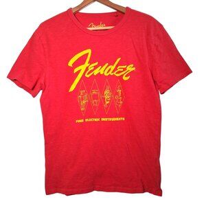 Fender Shirt M Lucky Brand Red Electric Guitars Amps Strings Music Graphic